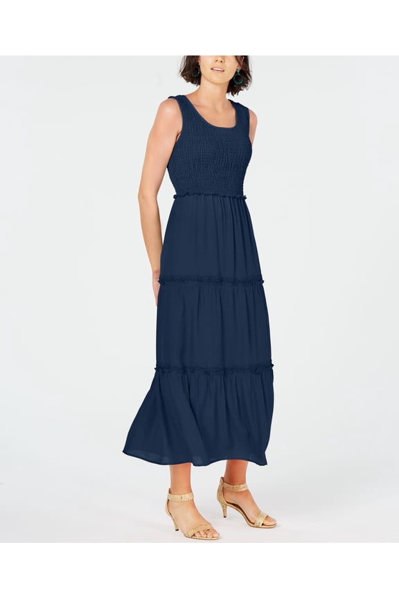 Women's Petite Smocked Maxi Dress Navy PXL