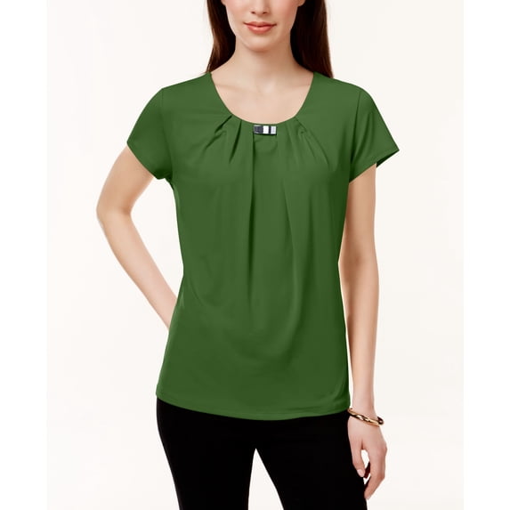 NY Collection Pleated Hardware Trim Top Chive Green L