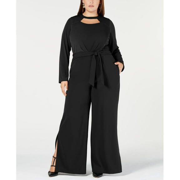 NY Collection Plus Petite Plus Size Cutout Wide Leg Jumpsuit Black 3XP