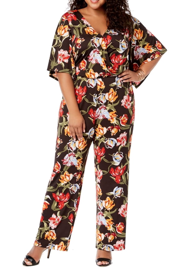 Plus Petite Plus Size Printed Wide Leg Jumpsuit Red Josefina 2X