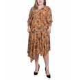 thumbnail image 1 of NY Collection Plus Size 3/4 Sleeve Belted Chiffon Hankerchief Hem Dress, 1 of 4