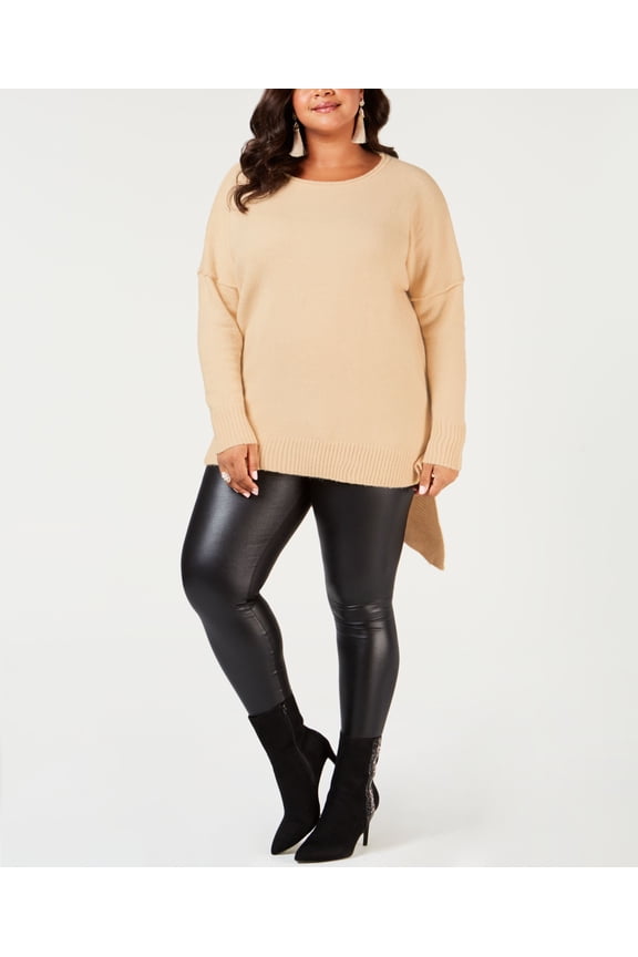 Plus Size Asymmetrical Hem Sweater Almond Milk 2X