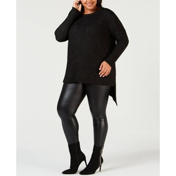 NY Collection Plus Size Asymmetrical Hem Sweater Black 1X