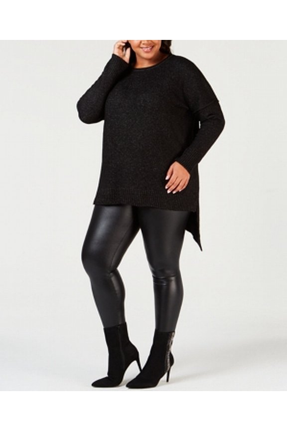Plus Size Asymmetrical Hem Sweater Black 1X