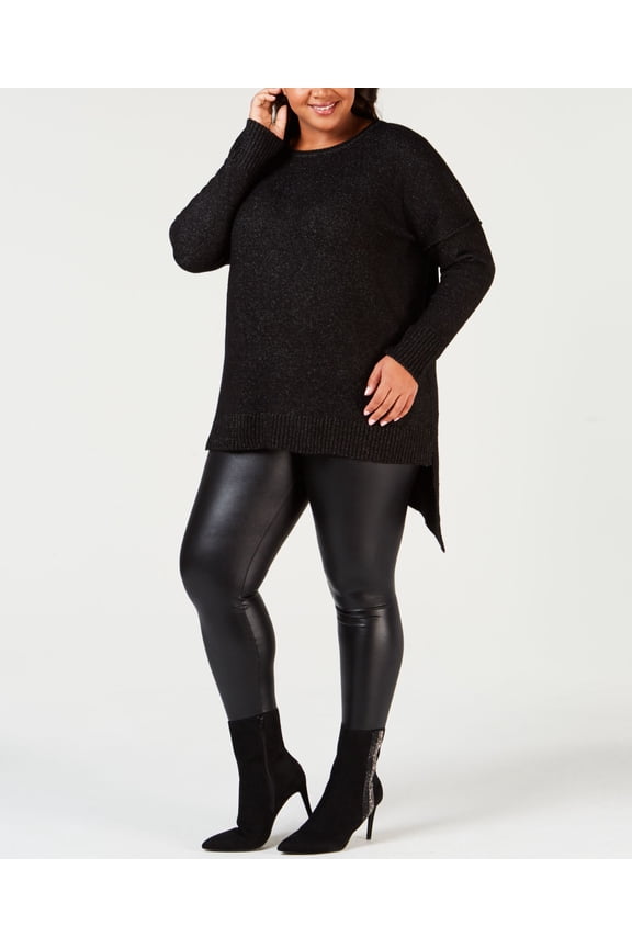 Plus Size Asymmetrical Hem Sweater Black 2X
