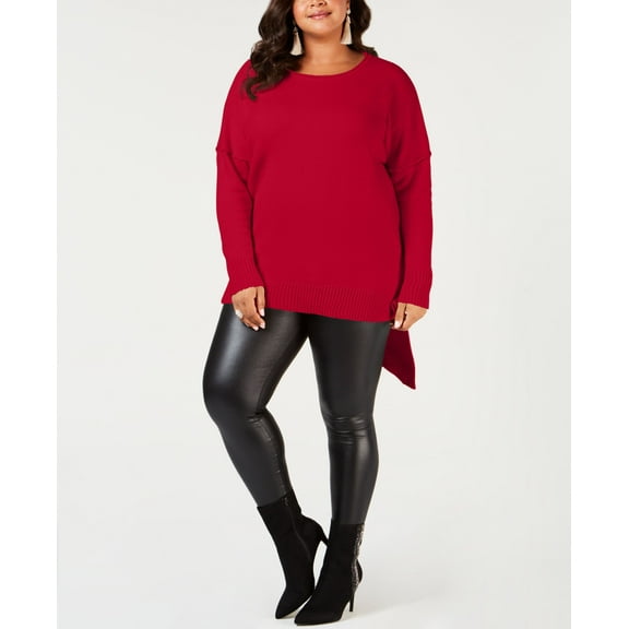 NY Collection Plus Size Asymmetrical Hem Sweater Stop Sign 1X