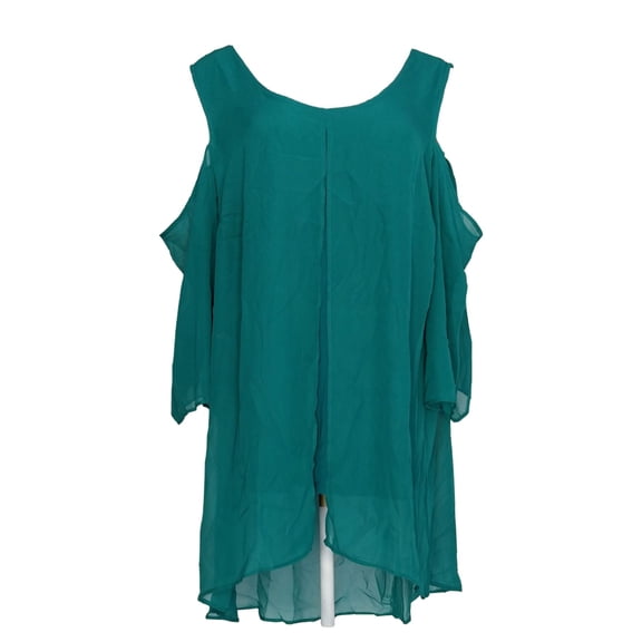 NY Collection Plus Size Cold-Shoulder Chiffon-Trim Tunic (Fan Faer Mixcombo, 2X)