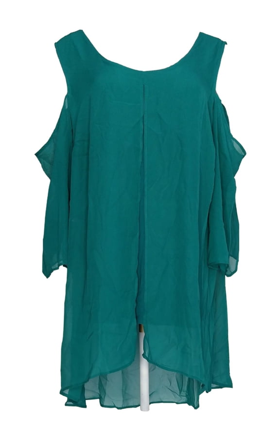 Plus Size Cold-Shoulder Chiffon-Trim Tunic (Fan Faer Mixcombo, 2X)
