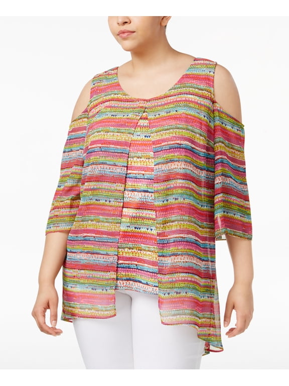 Plus Size Cold Shoulder Printed Tunic Pink Speckleroa 3X