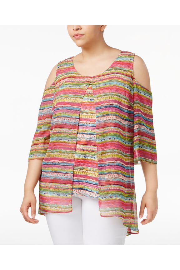 Plus Size Cold Shoulder Printed Tunic Pink Speckleroa 3X