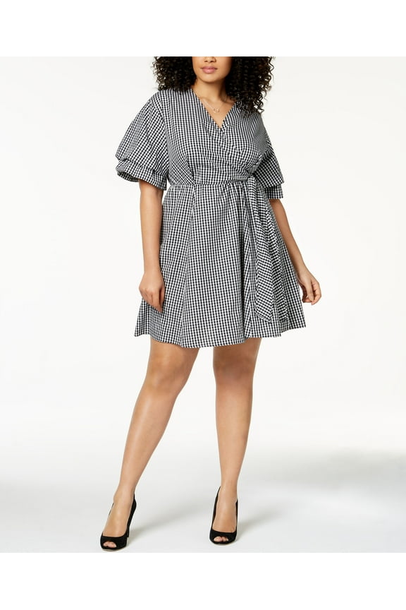 Plus Size Cotton Gingham Wrap Dress Black Chesser 1X