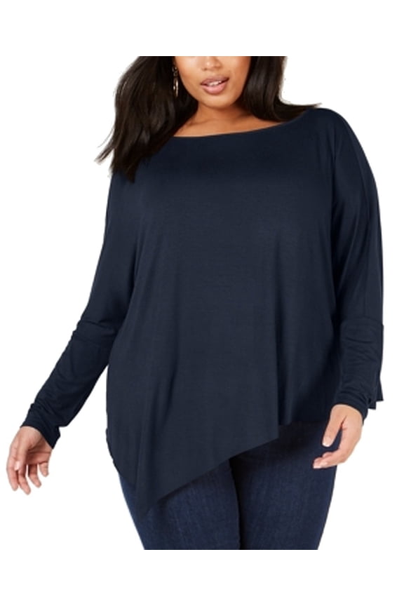 Plus Size Dolman Sleeve Asymmetrical Top Navy 3X