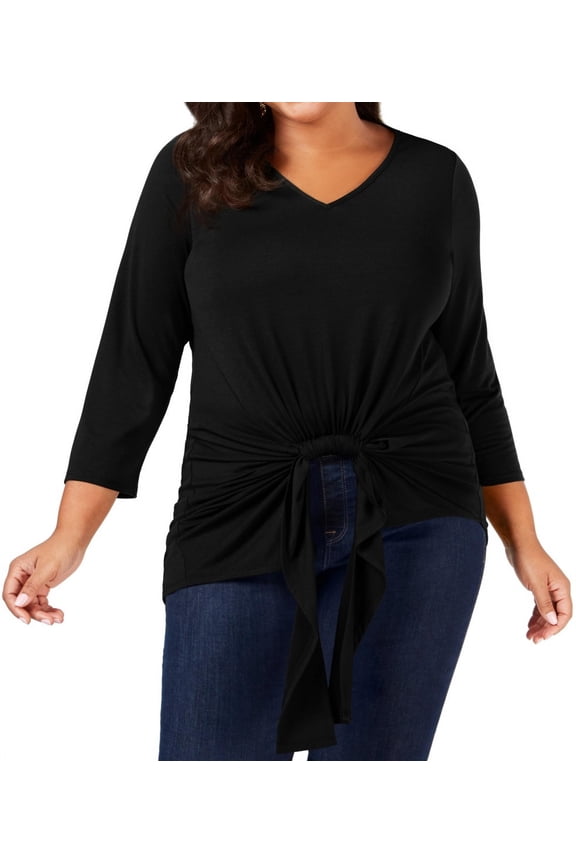 Plus Size Gathered Front Top Black 3X