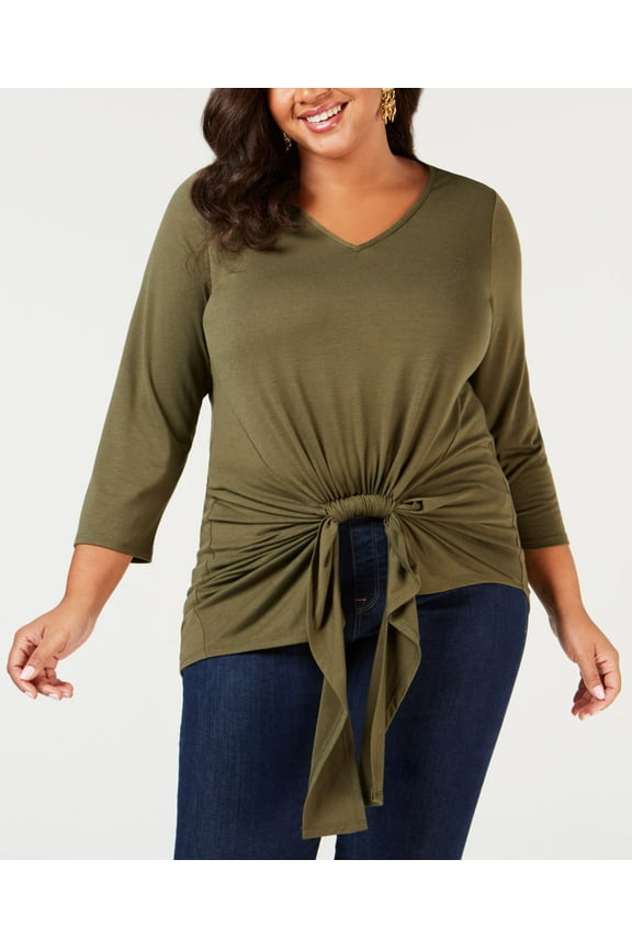 Plus Size Gathered Front Top Olive 1X