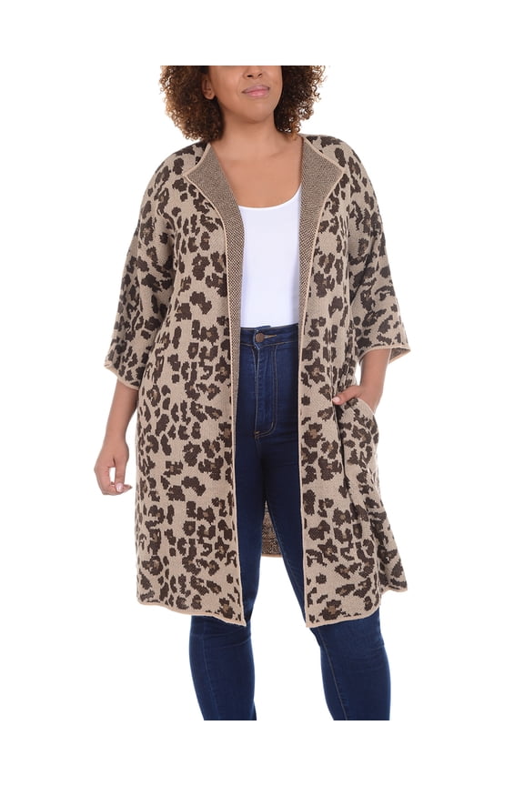 Plus Size Long Animal Print Jacquard Knit Cardigan Angie 1X