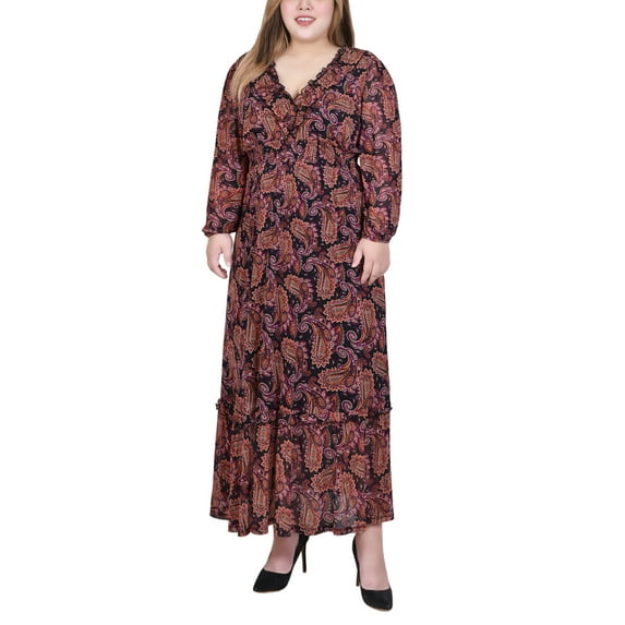 NY Collection Plus Size Long Sleeve Mesh Maxi Dress