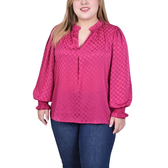 NY Collection Plus Size Long Sleeve Smocked Cuff Blouse