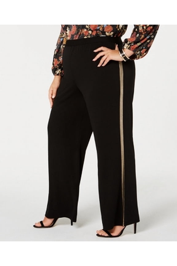 Plus Size Metallic Stripe Pants Black With Gold 1XP