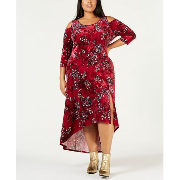 NY Collection Plus Size Printed Cold Shoulder Dress Wine Vitoriaflora 3XP