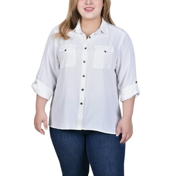 NY Collection Plus Size Roll Tab Blouse