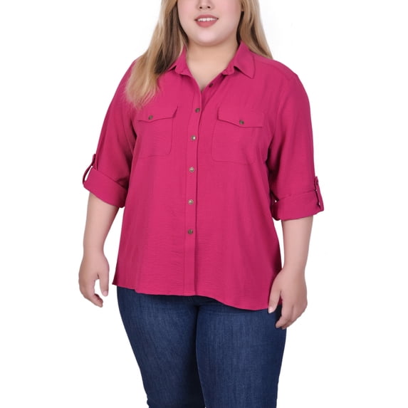NY Collection Plus Size Roll Tab Blouse