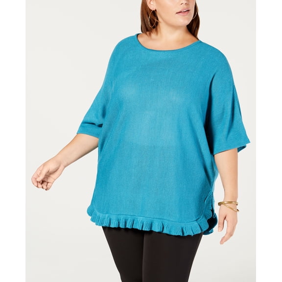 NY Collection Plus Size Ruffled Sweater Blue 1X