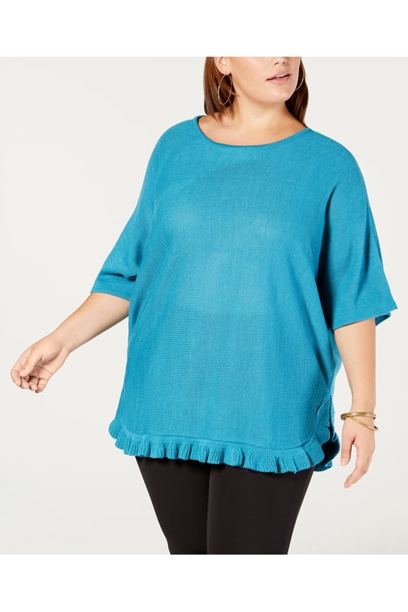 Plus Size Ruffled Sweater Blue 1X