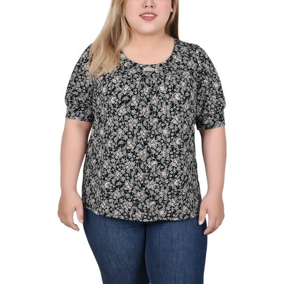 NY Collection Plus Size Short Sleeve Balloon Sleeve Top