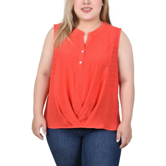NY Collection Plus Size Sleeveless Blouse With Eyelet Insets