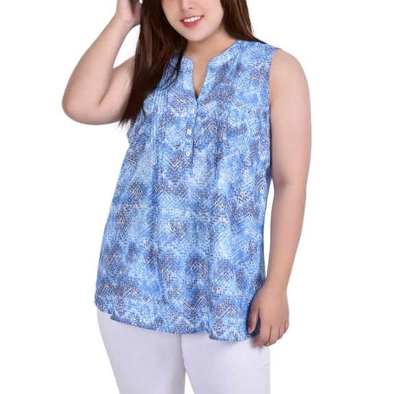 NY Collection Plus Size Sleeveless Pintucked Blouse