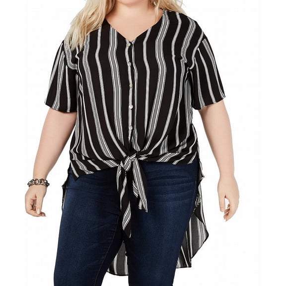 NY Collection Plus Size Striped High Low Top Black Multiroad 3X
