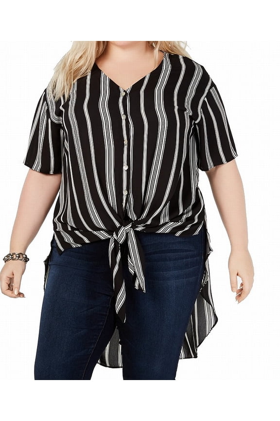 Plus Size Striped High Low Top Black Multiroad 3X