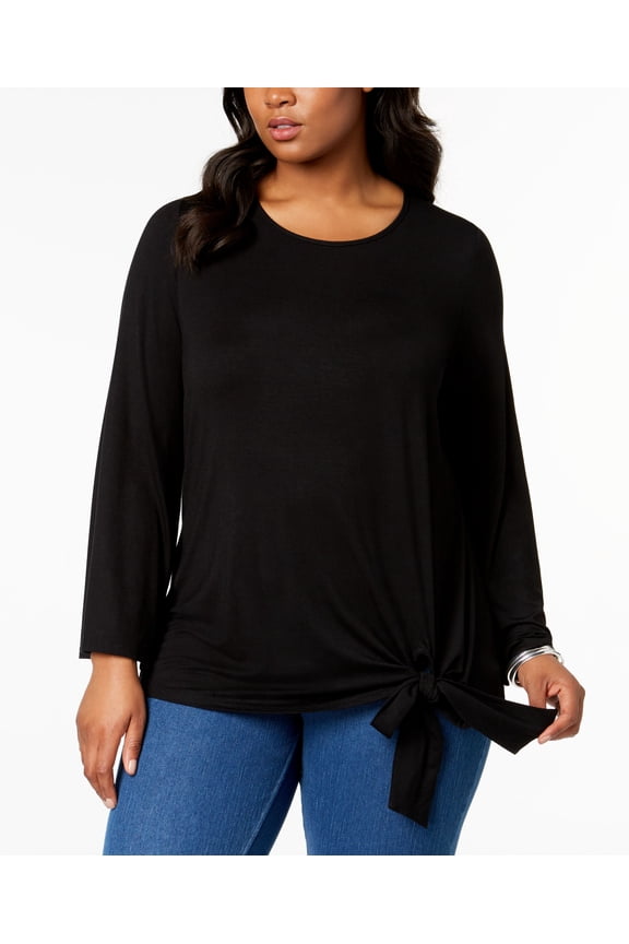 Plus Size Tie Hem Tunic Black 1X