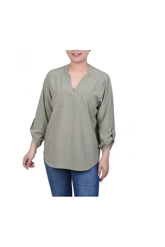 Roll Tab Sleeve Blouse with Pockets Tea Petite Size PM