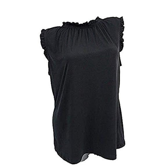 NY Collection Sleeveless Ruffled Blouse Womens L Black shirt MSRP $26