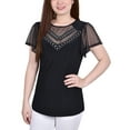 thumbnail image 1 of NY Collection Studded Short Flutter Sleeve Top With Mesh Details, 1 of 3