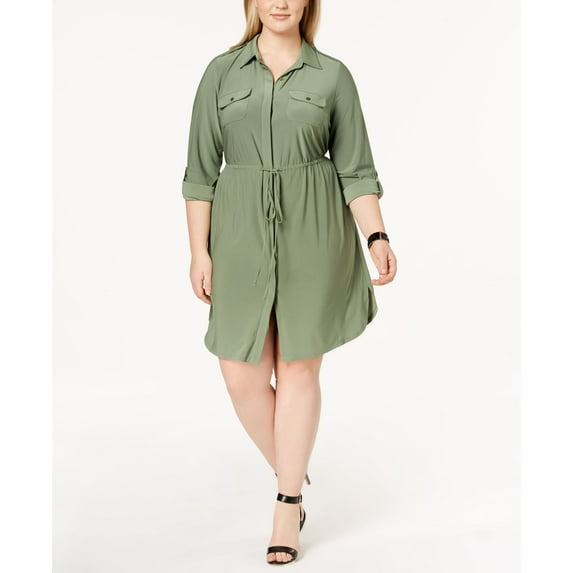 NY Collection Utility Shirtdress Vineyard Green 3XP