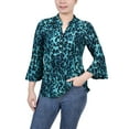 thumbnail image 1 of NY Collection Women's 3/4 Bell Sleeve Pleat Front Y Neck Top, 1 of 4