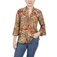 thumbnail image 1 of NY Collection Women's 3/4 Bell Sleeve Pleat Front Y Neck Top, 1 of 4