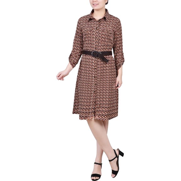 NY Collection Womens Petites Paisley Pocket Shirtdress