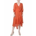 thumbnail image 1 of NY Collection Women's 3/4 Sleeve Belted Chiffon Hankerchief Hem Dress, 1 of 4