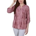 thumbnail image 1 of NY Collection Women's 3/4 Sleeve Roll Tab Y Neck Top, 1 of 4