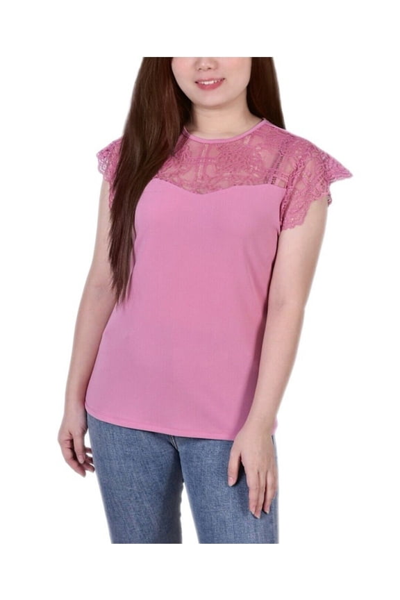Women's Crepe Knit Top with Lace Flanged Sleeve and Yoke Size XL