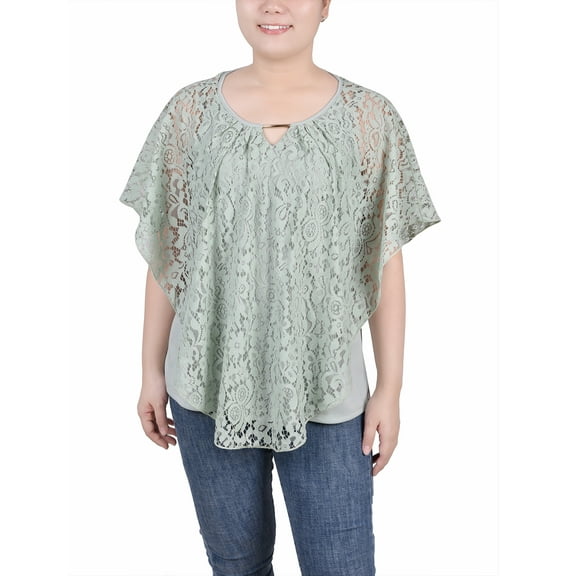 NY Collection Women's Lace Poncho with Bar