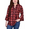 thumbnail image 1 of NY Collection Women's Petite 3/4 Bell Sleeve Pleat Front Y Neck Top, 1 of 4