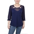 thumbnail image 1 of NY Collection Women's Petite 3/4 Sleeve Ringed Top with Mesh, 1 of 4
