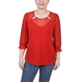 thumbnail image 1 of NY Collection Women's Petite 3/4 Sleeve Ringed Top with Mesh, 1 of 4