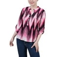 thumbnail image 1 of NY Collection Women's Petite 3/4 Sleeve Roll Tab Y Neck Top, 1 of 4