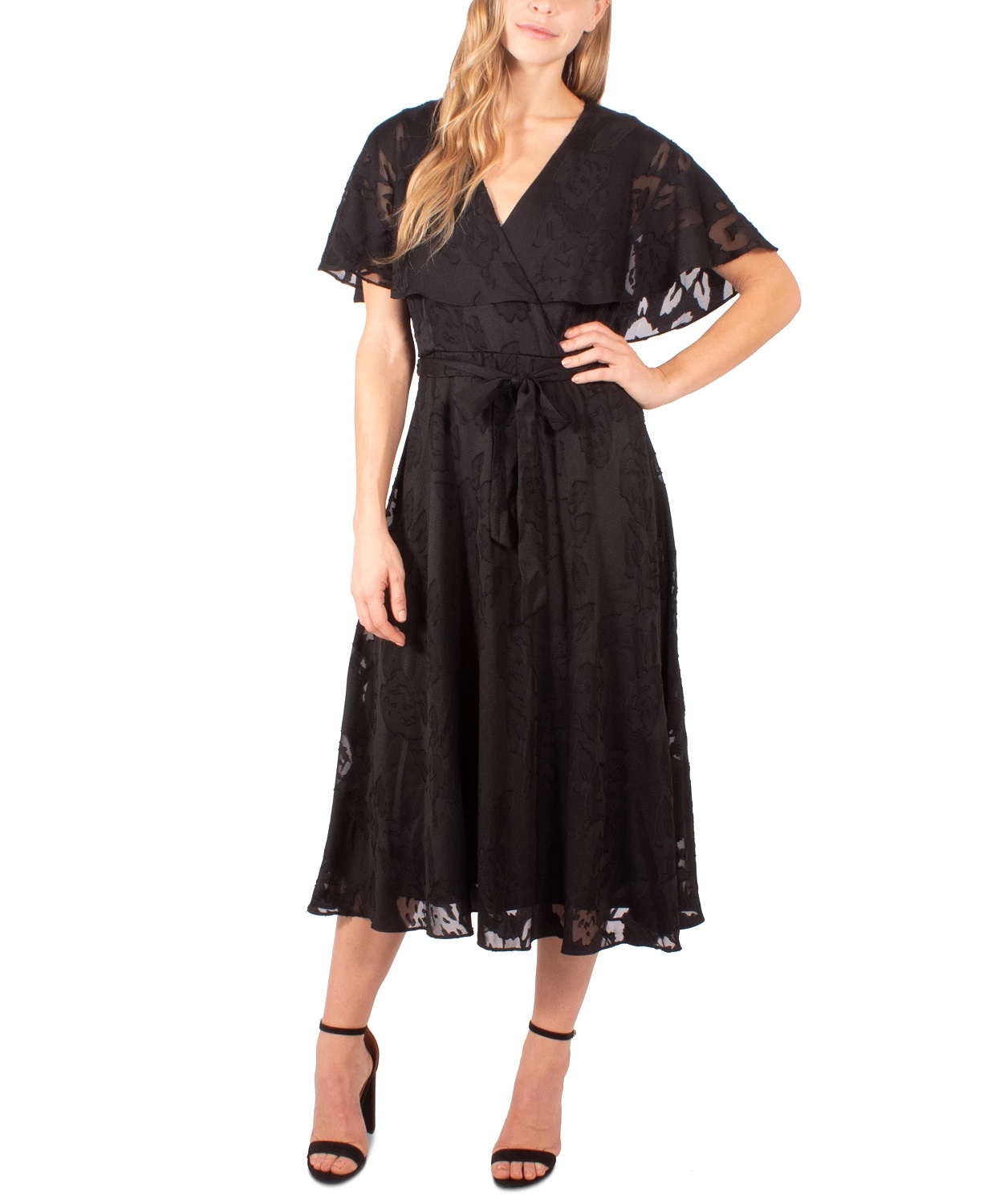 NY Collection Women's Petite Burnout Cape-Sleeve Fit & Flare Dress Black  Size Medium - Walmart.com