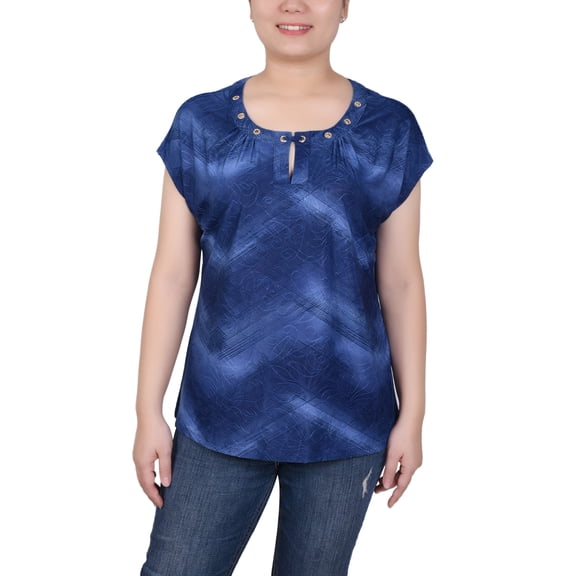 NY Collection Women's Petite Extended Sleeve Top with Grommets